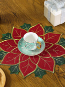 Poinsétia Natal Tabela Runner Placemat, Isolamento Pad, Holly Leaf Mat, Presente Versátil, Scald Proof, Frutas Vermelhas, Linho Mais Esponja