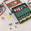 Colher de aço inoxidável, bonito criativo árvore de natal colher de mistura de café, garfo de frutas de sobremesa, estatueta colher garfo talheres, conjunto de presente