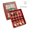 Conjunto de talheres com tema de natal, aço inoxidável, criativo, desenho animado, faca, garfo, colher, 2/4/6 peças, conjunto de presente de feriado, decoração de talheres