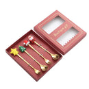 Colher de aço inoxidável, bonito criativo árvore de natal colher de mistura de café, garfo de frutas de sobremesa, estatueta colher garfo talheres, conjunto de presente