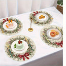 VIKAMA 4 peças de Natal Holly Berry Placemats Talheres de férias para reuniões familiares e festas Decoração de mesa e acessórios