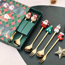 Conjunto de garfo e colher de natal, 6 peças, aço inoxidável, utensílios de mesa criativos, café, chá, sobremesa, garfos e colheres, conjunto de presente