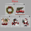 50/100 sacos de embrulho de presente de natal dos pces com floco de neve, papai noel, rena e azevinho impressão sacos de embalagem autoadesivos