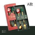 Colher de aço inoxidável, bonito criativo árvore de natal colher de mistura de café, garfo de frutas de sobremesa, estatueta colher garfo talheres, conjunto de presente