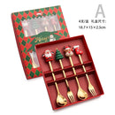 Colher de aço inoxidável, bonito criativo árvore de natal colher de mistura de café, garfo de frutas de sobremesa, estatueta colher garfo talheres, conjunto de presente