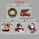 50/100 sacos de embrulho de presente de natal dos pces com floco de neve, papai noel, rena e azevinho impressão sacos de embalagem autoadesivos