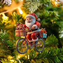 2d acrílico inverno decorativo pendurado dos desenhos animados papai noel bicicleta presentes pingentes de natal decoração da árvore de natal