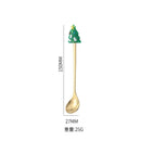 Colher de aço inoxidável, bonito criativo árvore de natal colher de mistura de café, garfo de frutas de sobremesa, estatueta colher garfo talheres, conjunto de presente