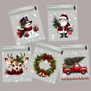 50/100 sacos de embrulho de presente de natal dos pces com floco de neve, papai noel, rena e azevinho impressão sacos de embalagem autoadesivos