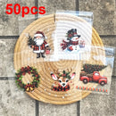 50/100 sacos de embrulho de presente de natal dos pces com floco de neve, papai noel, rena e azevinho impressão sacos de embalagem autoadesivos