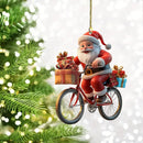 2d acrílico inverno decorativo pendurado dos desenhos animados papai noel bicicleta presentes pingentes de natal decoração da árvore de natal