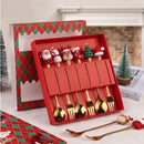 Colher de aço inoxidável, bonito criativo árvore de natal colher de mistura de café, garfo de frutas de sobremesa, estatueta colher garfo talheres, conjunto de presente