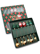 Conjunto de garfo e colher de natal, 6 peças, aço inoxidável, utensílios de mesa criativos, café, chá, sobremesa, garfos e colheres, conjunto de presente