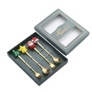 Colher de aço inoxidável, bonito criativo árvore de natal colher de mistura de café, garfo de frutas de sobremesa, estatueta colher garfo talheres, conjunto de presente