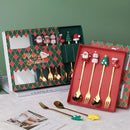Colher de aço inoxidável, bonito criativo árvore de natal colher de mistura de café, garfo de frutas de sobremesa, estatueta colher garfo talheres, conjunto de presente