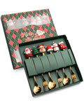Conjunto de garfo e colher de natal, 6 peças, aço inoxidável, utensílios de mesa criativos, café, chá, sobremesa, garfos e colheres, conjunto de presente