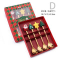 Colher de aço inoxidável, bonito criativo árvore de natal colher de mistura de café, garfo de frutas de sobremesa, estatueta colher garfo talheres, conjunto de presente