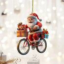 2d acrílico inverno decorativo pendurado dos desenhos animados papai noel bicicleta presentes pingentes de natal decoração da árvore de natal