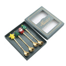 Colher de aço inoxidável, bonito criativo árvore de natal colher de mistura de café, garfo de frutas de sobremesa, estatueta colher garfo talheres, conjunto de presente
