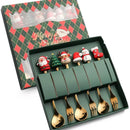 Conjunto de garfo e colher de natal, 6 peças, aço inoxidável, utensílios de mesa criativos, café, chá, sobremesa, garfos e colheres, conjunto de presente