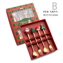 Colher de aço inoxidável, bonito criativo árvore de natal colher de mistura de café, garfo de frutas de sobremesa, estatueta colher garfo talheres, conjunto de presente