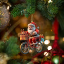 2d acrílico inverno decorativo pendurado dos desenhos animados papai noel bicicleta presentes pingentes de natal decoração da árvore de natal