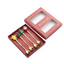 Colher de aço inoxidável, bonito criativo árvore de natal colher de mistura de café, garfo de frutas de sobremesa, estatueta colher garfo talheres, conjunto de presente