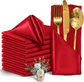 12 guardanapos de cetim vermelho 30x30cm, guardanapos laváveis suaves e sedosos para restaurante, casamentos, jantar, festa, decoração de natal